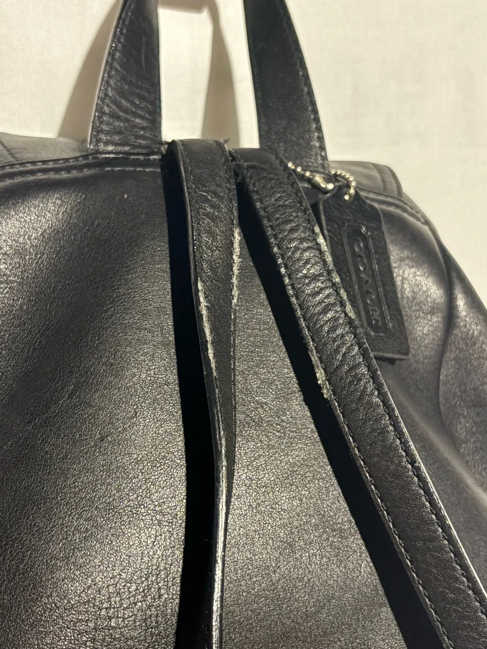 Y2K Coach Black Leather Backpack Drawstring Brass Hardware